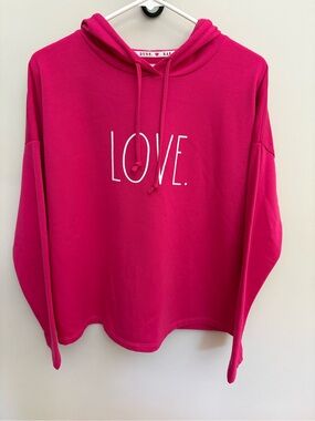 Rae Dunn LOVE Pink Hoodie Sweatshirt Medium Valentine's Pullover